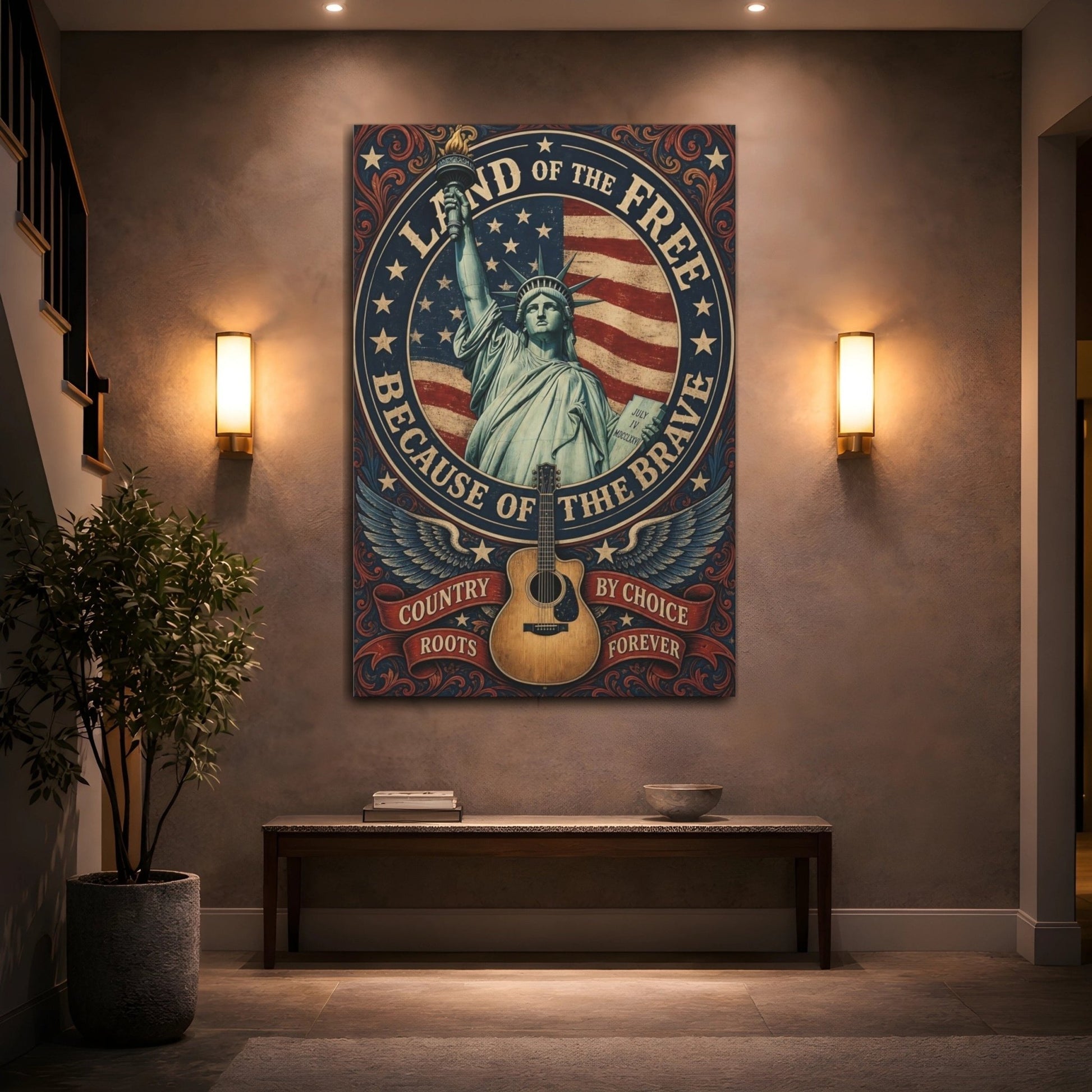 Vintage Lady Liberty Americana Canvas Print – Living Room, Above Couch - YesArtYes