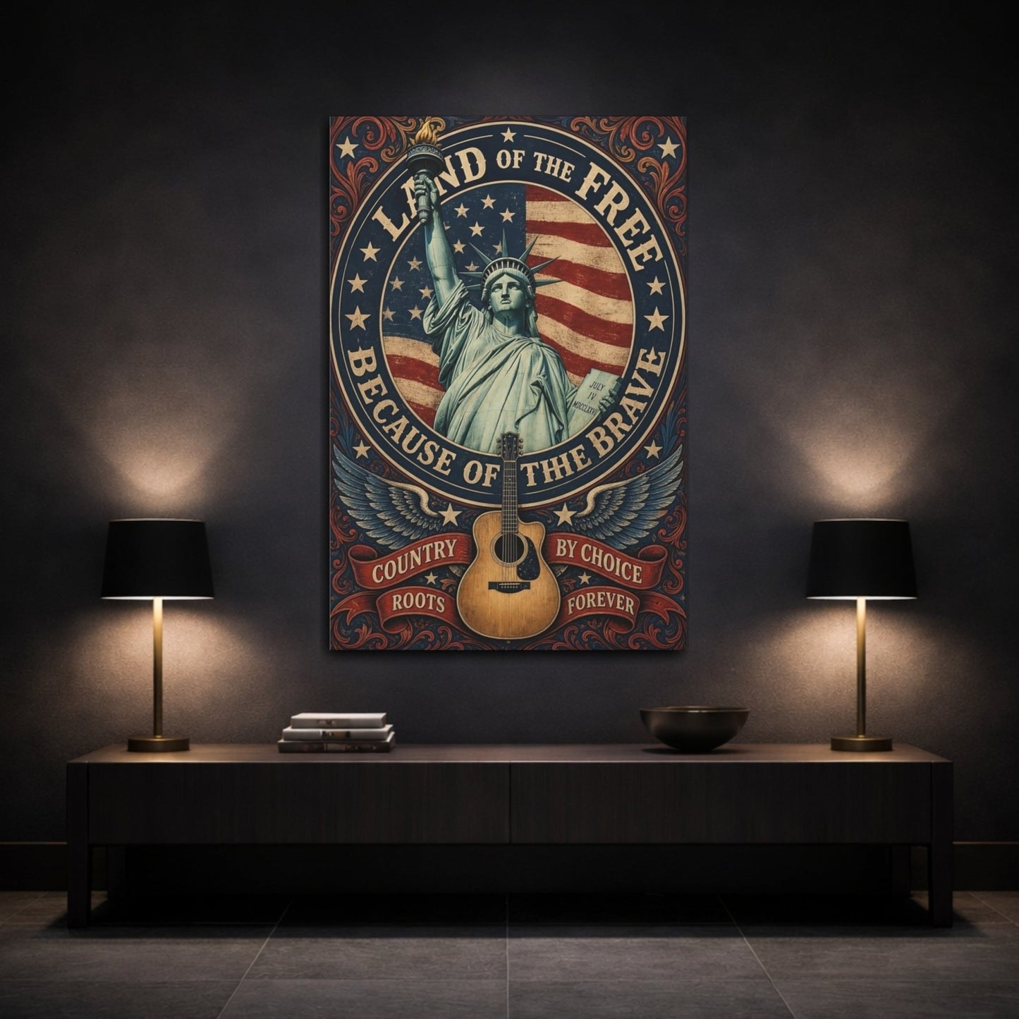 Vintage Lady Liberty Americana Canvas Print – Living Room, Above Couch - YesArtYes