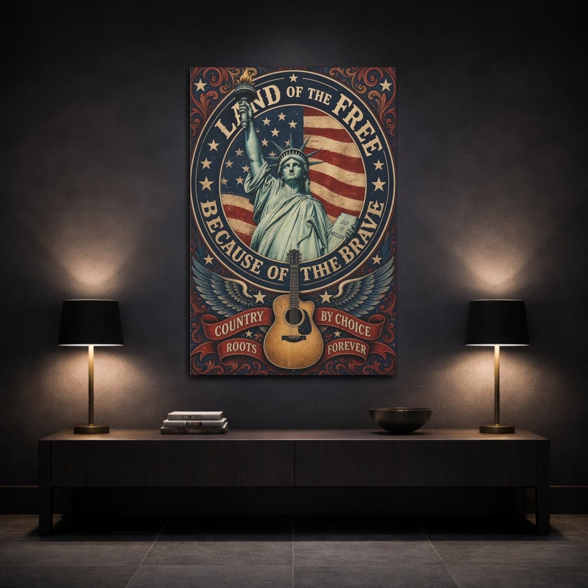 Vintage Lady Liberty Americana Canvas Print – Living Room, Above Couch - YesArtYes