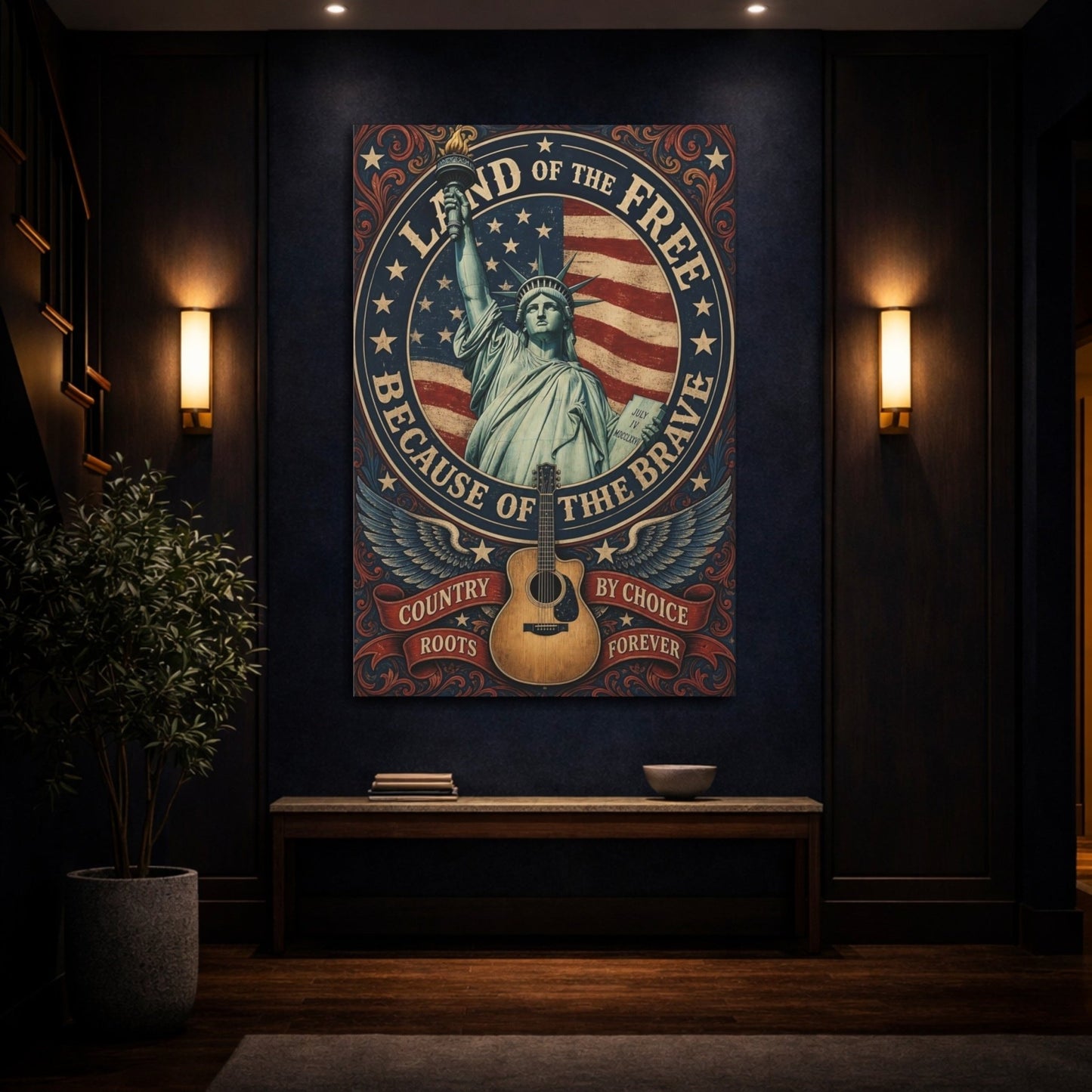 Vintage Lady Liberty Americana Canvas Print – Living Room, Above Couch - YesArtYes