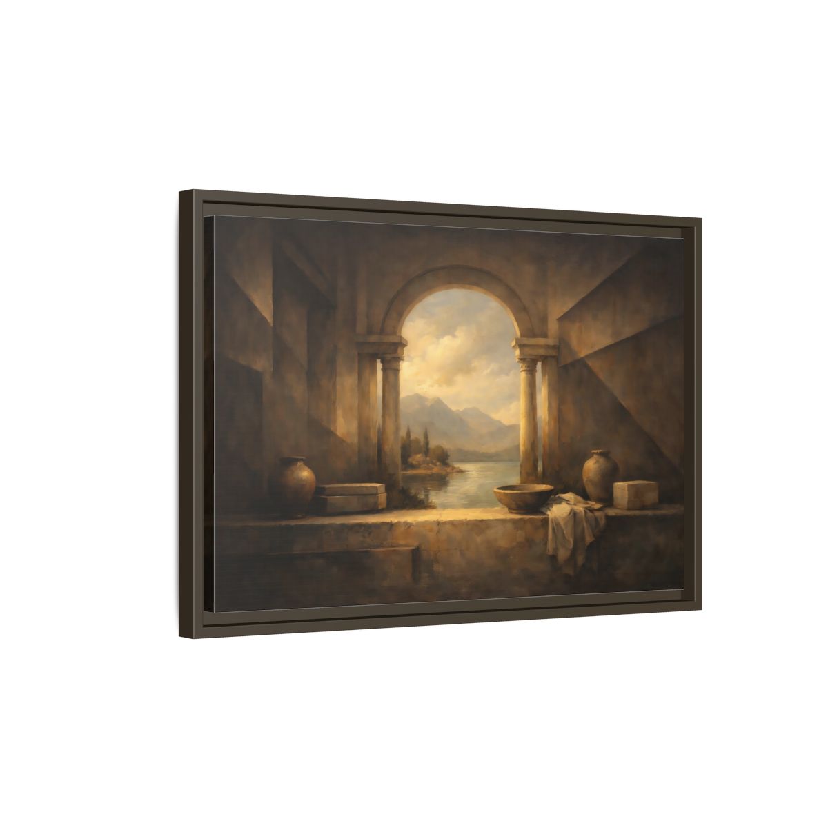 Side Mockup 2. Vintage Lake Landscape Classical Landscape shown as stretched canvas wall art