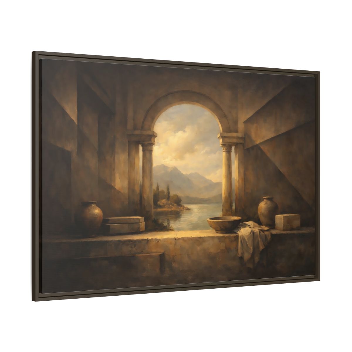 Main Mockup. Vintage Lake Landscape Classical Landscape shown as stretched canvas wall art