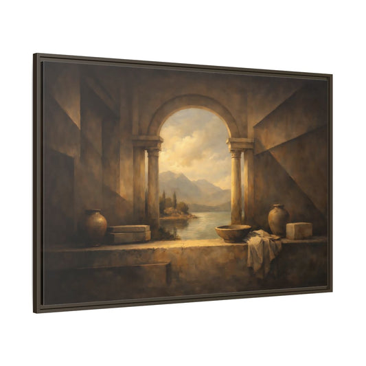 Main Mockup. Vintage Lake Landscape Classical Landscape shown as stretched canvas wall art