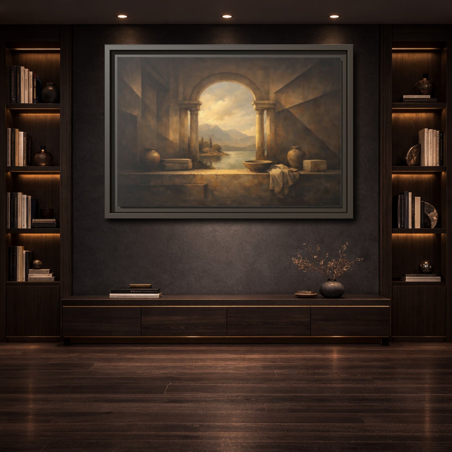 Mockup 3. Vintage Lake Landscape Classical Landscape shown as stretched canvas wall art