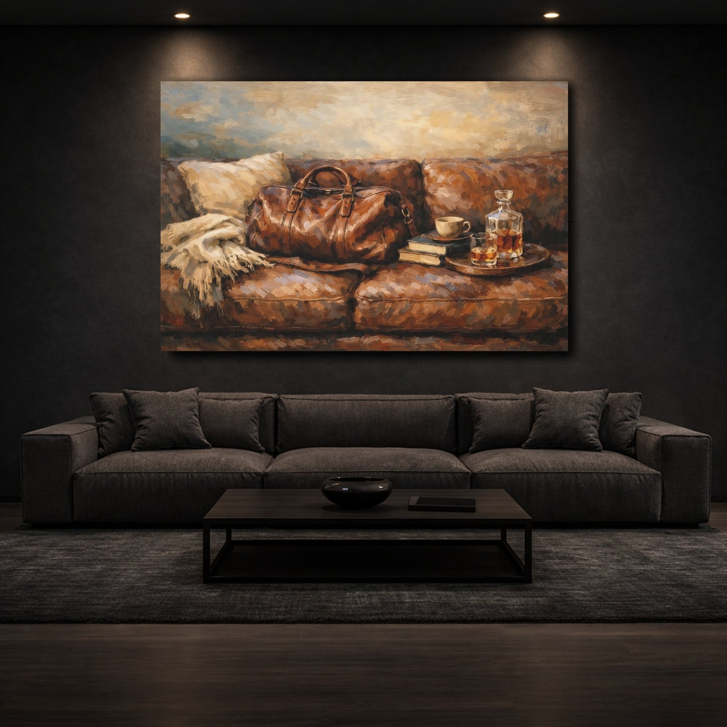 Mockup 2. Vintage Leather Bag Brown Leather shown as stretched canvas wall art