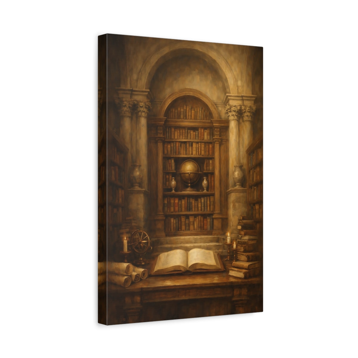 Side Mockup 4. Vintage Vintage Library Dark Academia shown as stretched canvas wall art