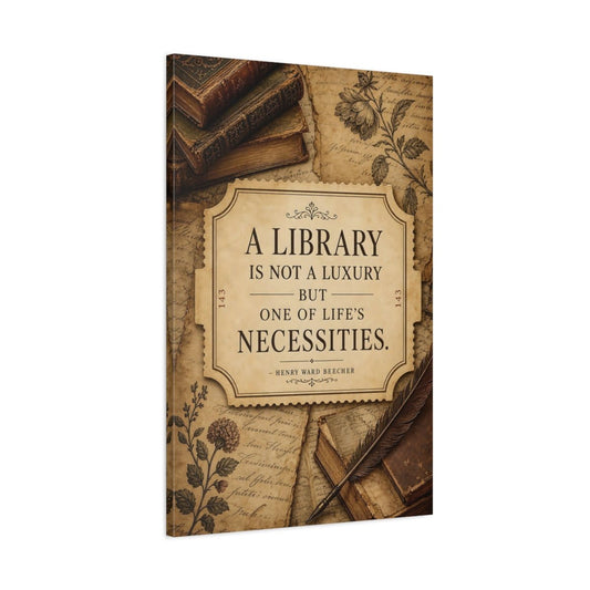Vintage Library Quote Brown Beige Canvas Wall Art Print – Office Decor, Feature - YesArtYes
