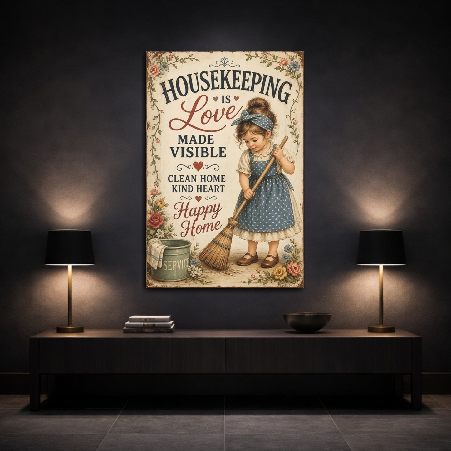 Vintage Little Girl Housekeeping Canvas Wall Art Print – Kitchen, Above Counter - YesArtYes