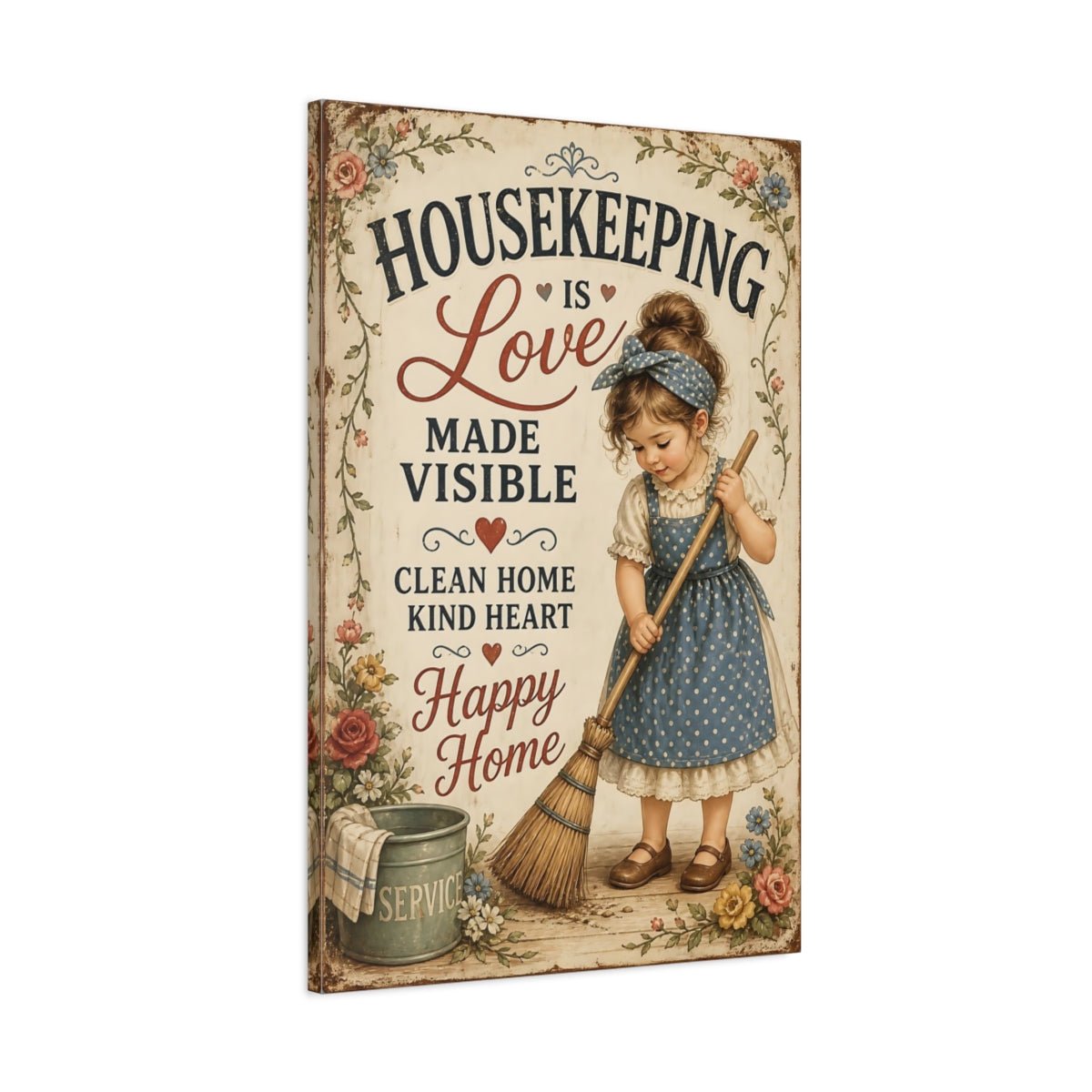 Vintage Little Girl Housekeeping Canvas Wall Art Print – Kitchen, Above Counter - YesArtYes