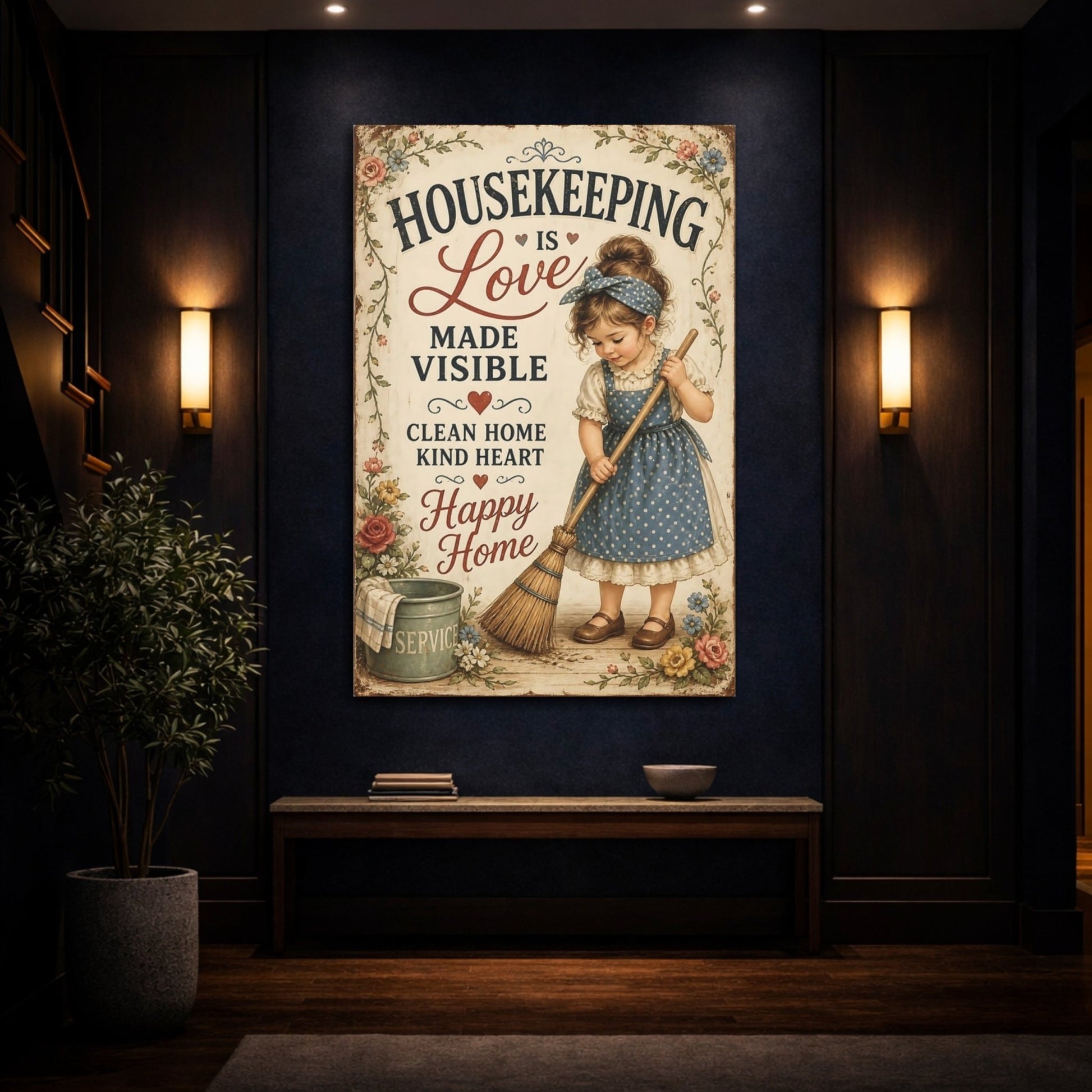 Vintage Little Girl Housekeeping Canvas Wall Art Print – Kitchen, Above Counter - YesArtYes