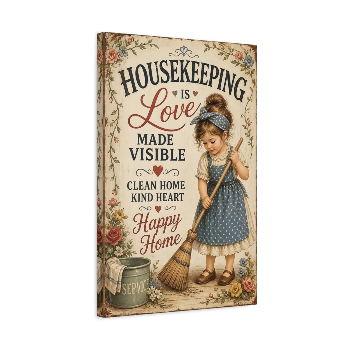 Vintage Little Girl Housekeeping Canvas Wall Art Print – Kitchen, Above Counter - YesArtYes