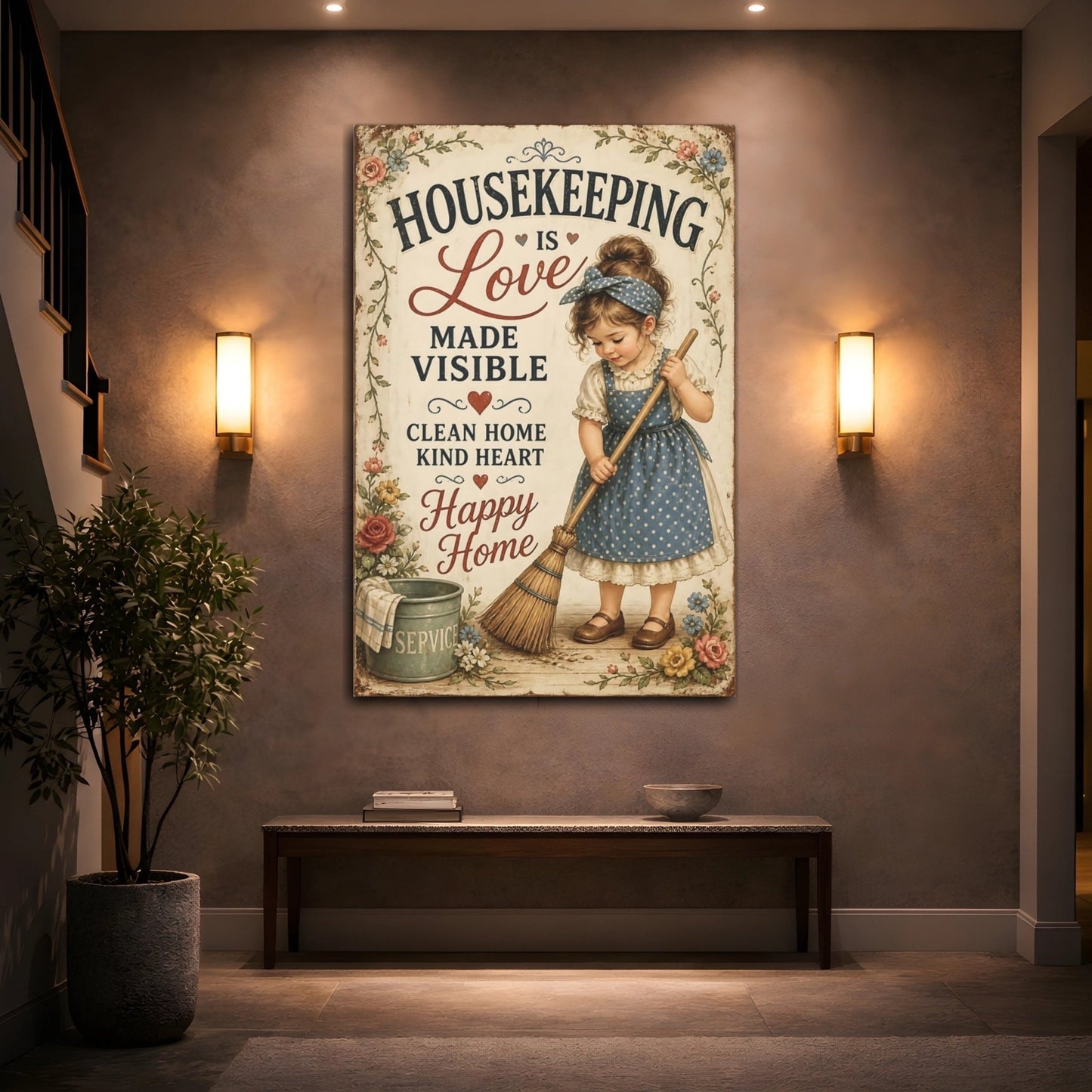 Vintage Little Girl Housekeeping Canvas Wall Art Print – Kitchen, Above Counter - YesArtYes