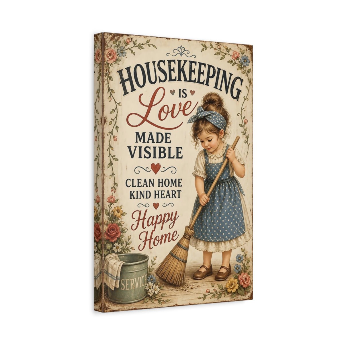 Vintage Little Girl Housekeeping Canvas Wall Art Print – Kitchen, Above Counter - YesArtYes
