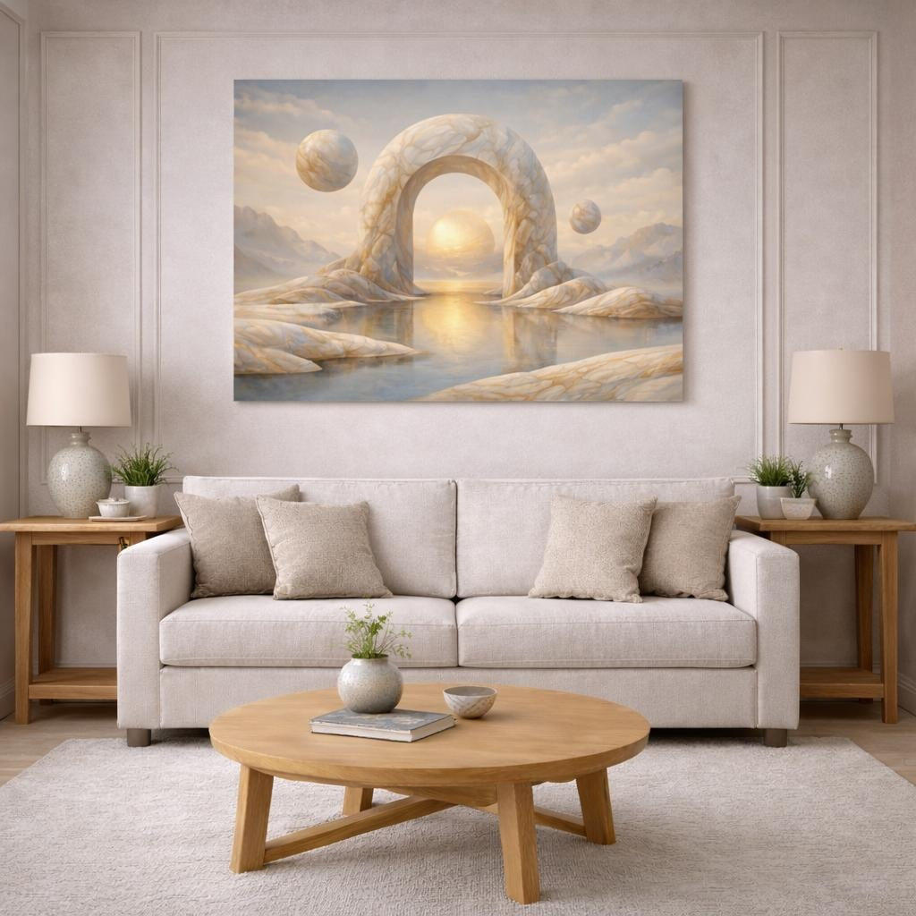 Vintage Marble Abstract shown as canvas wall art in a modern living room