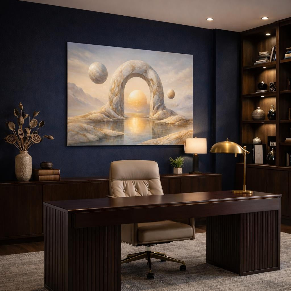 Vintage Marble Abstract shown as canvas wall art in a luxury executive office