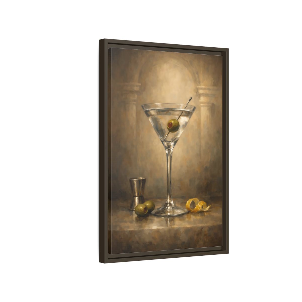 Side Mockup 2. Vintage Martini Cocktail Vintage Martini Art shown as stretched canvas wall art