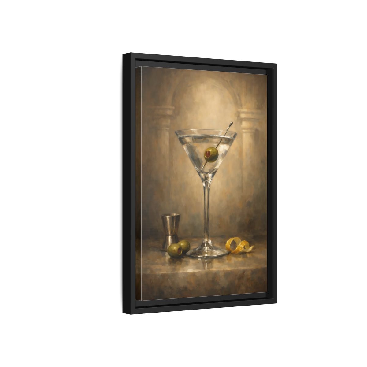 Side Mockup 6. Vintage Martini Cocktail Vintage Martini Art shown as stretched canvas wall art