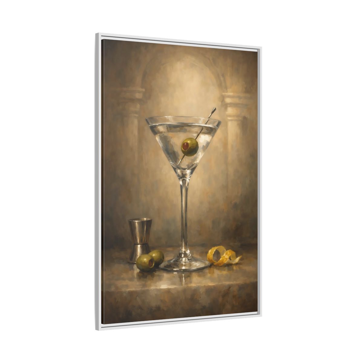Side Mockup 7. Vintage Martini Cocktail Vintage Martini Art shown as stretched canvas wall art