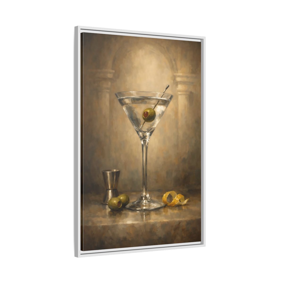 Side Mockup 9. Vintage Martini Cocktail Vintage Martini Art shown as stretched canvas wall art