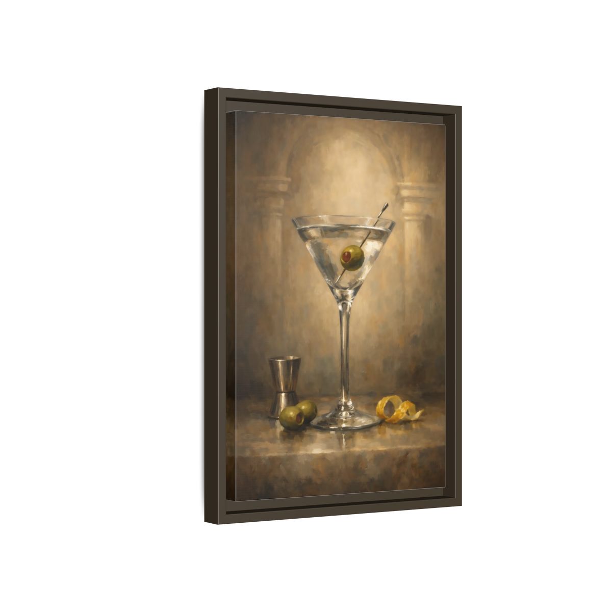 Side Mockup 5. Vintage Martini Cocktail Vintage Martini Art shown as stretched canvas wall art