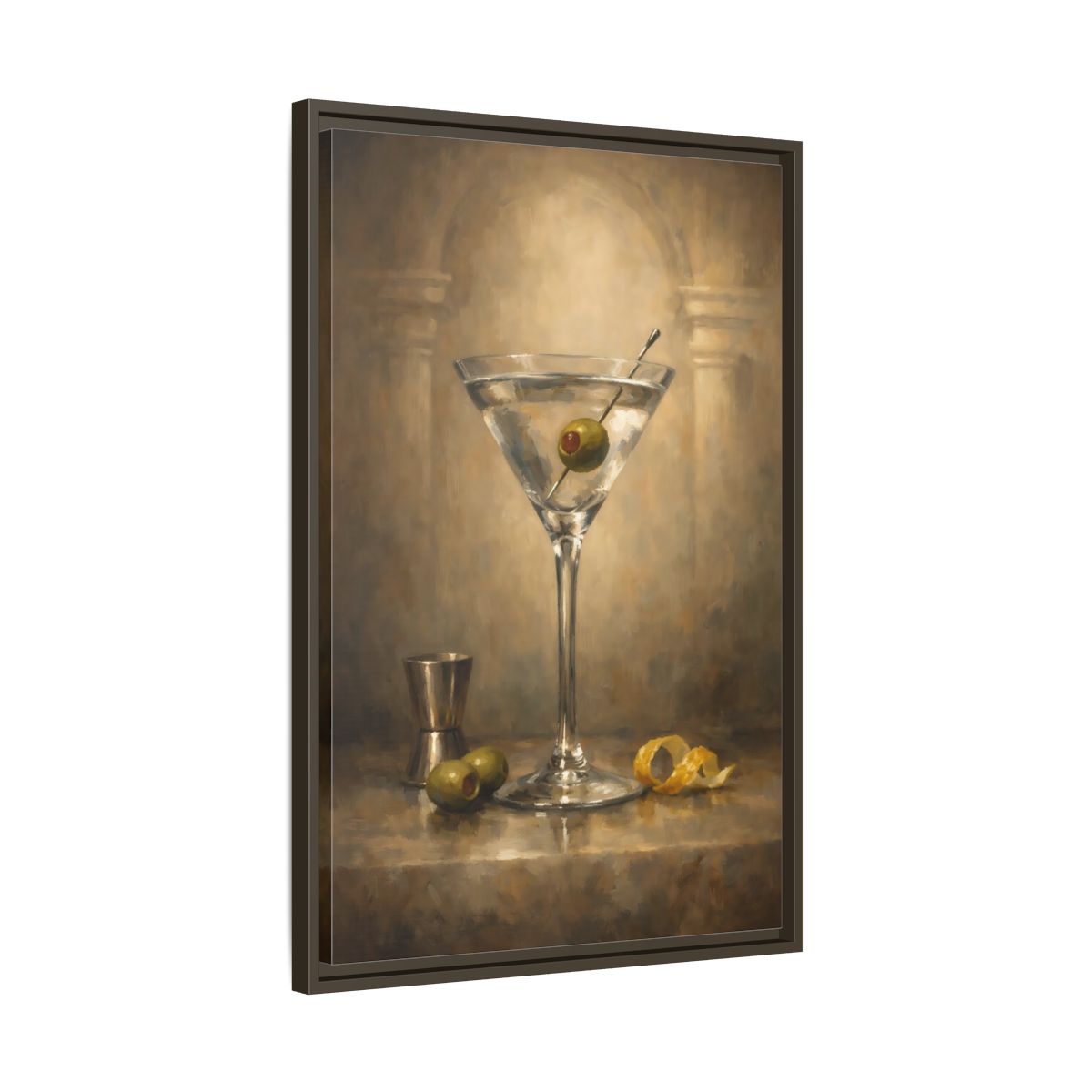 Side Mockup 12. Vintage Martini Cocktail Vintage Martini Art shown as stretched canvas wall art