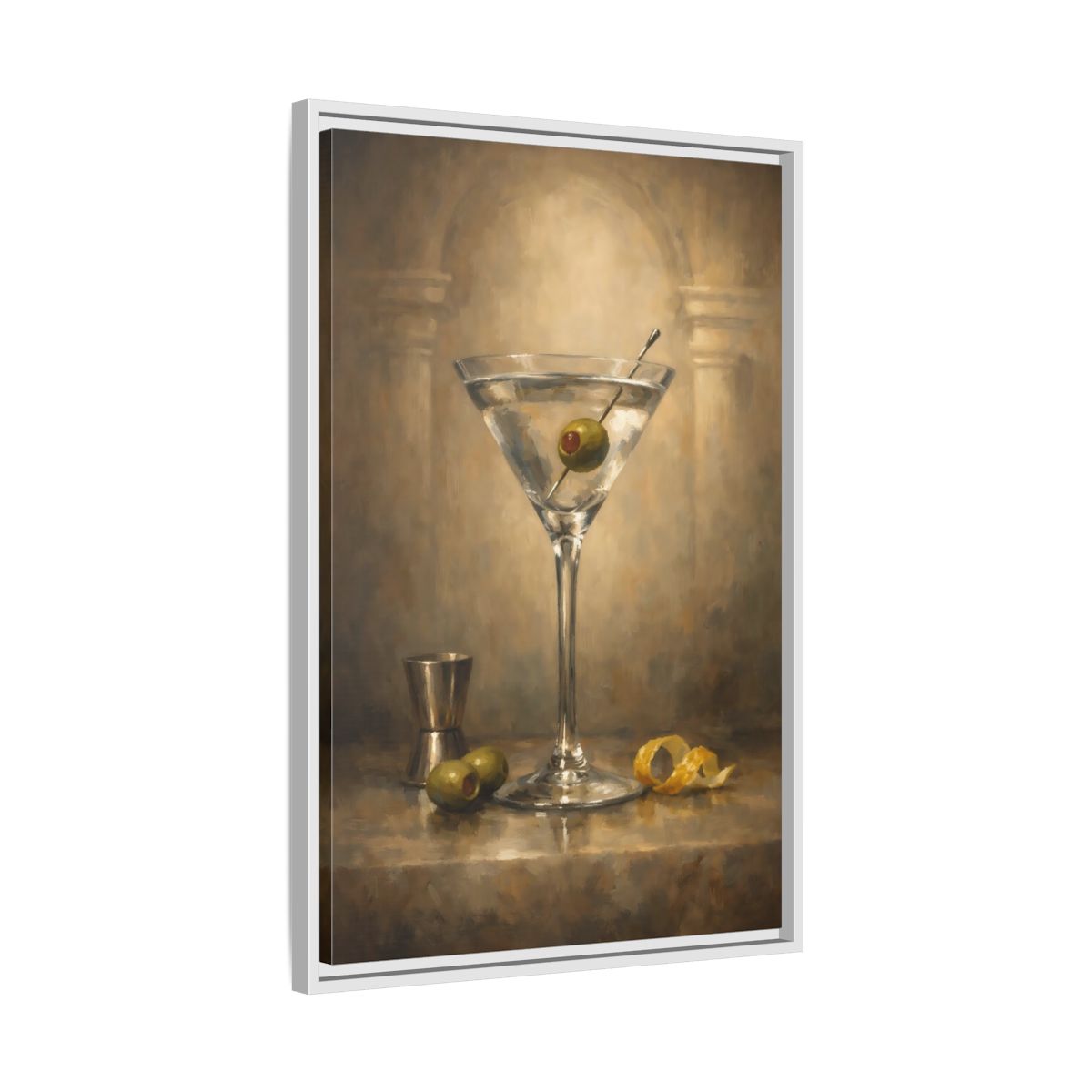 Side Mockup 11. Vintage Martini Cocktail Vintage Martini Art shown as stretched canvas wall art