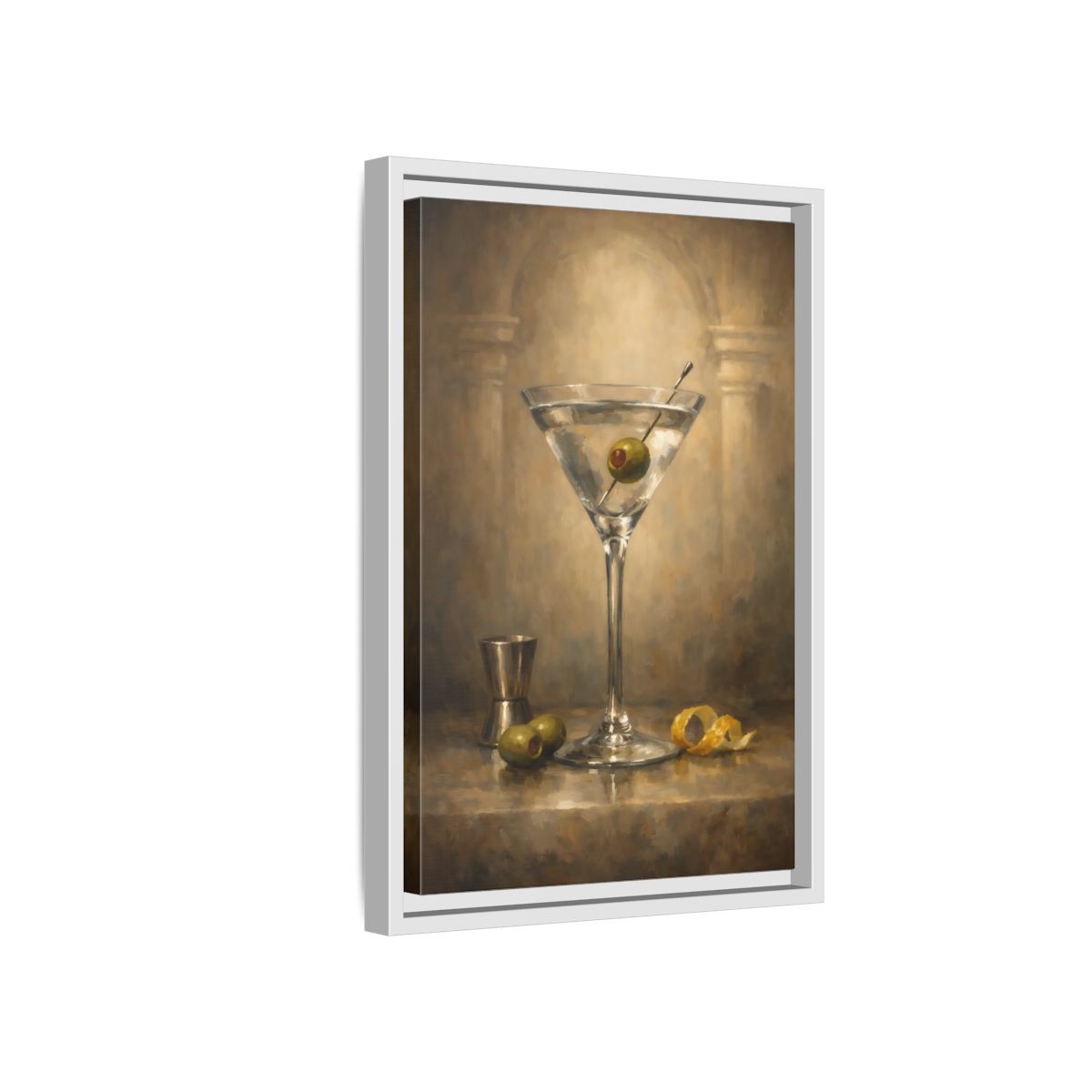 Side Mockup 4. Vintage Martini Cocktail Vintage Martini Art shown as stretched canvas wall art