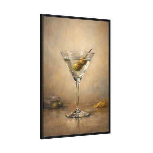 Main Mockup. Vintage Martini Cocktail Classic Olive Martini shown as stretched canvas wall art