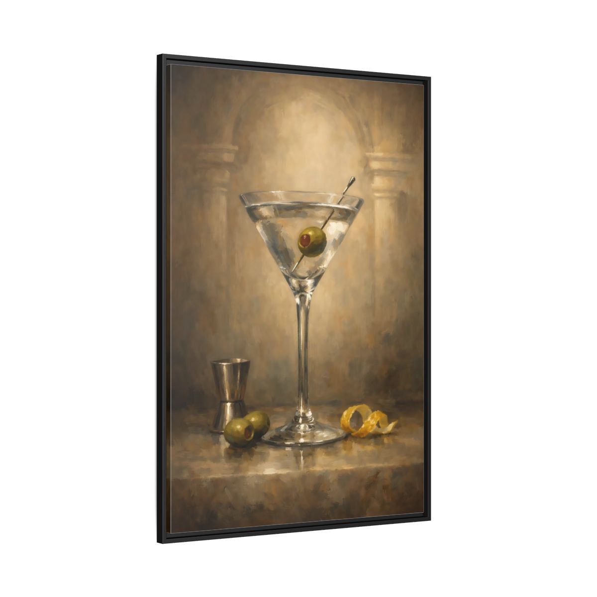 Main Mockup. Vintage Martini Cocktail Vintage Martini Art shown as stretched canvas wall art