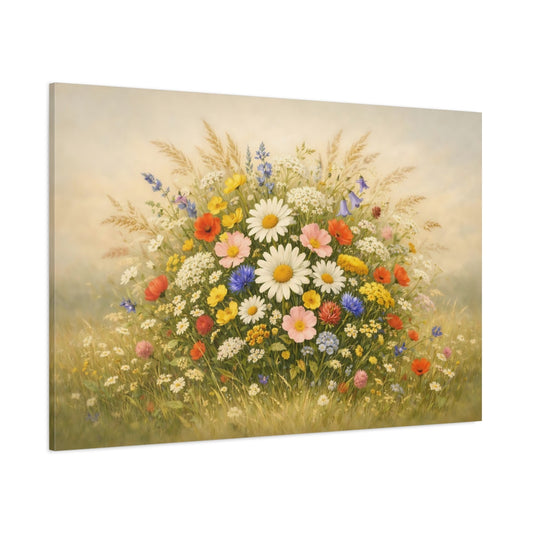 Vintage Meadow Flowers shown as stretched canvas wall art