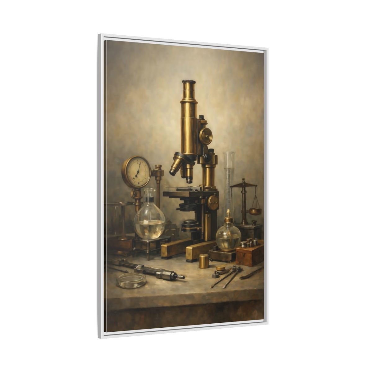 Vintage Microscope Brass And - Framed Canvas Wall Art Print - YesArtYes