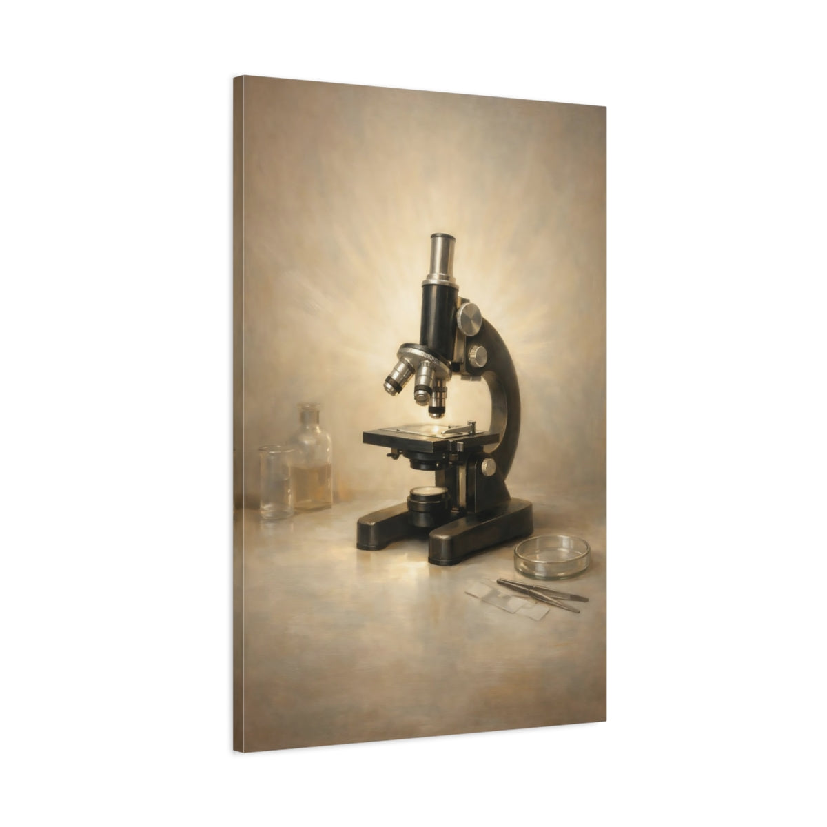 Side Mockup 1. Vintage Microscope Vintage Microscope shown as stretched canvas wall art