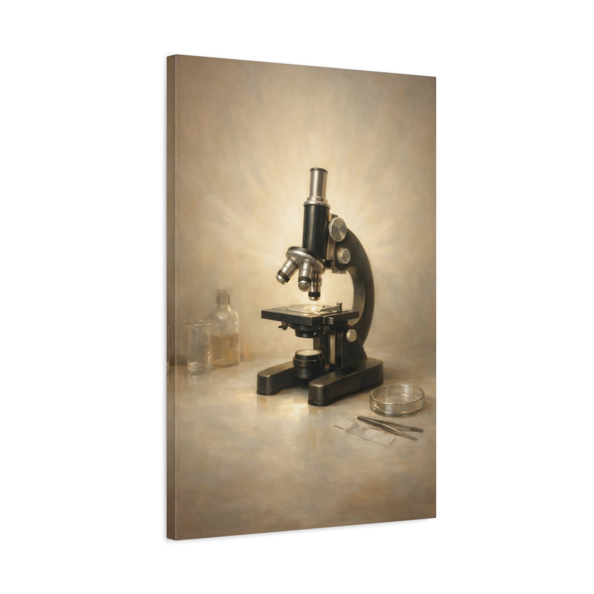 Side Mockup 2. Vintage Microscope Vintage Microscope shown as stretched canvas wall art