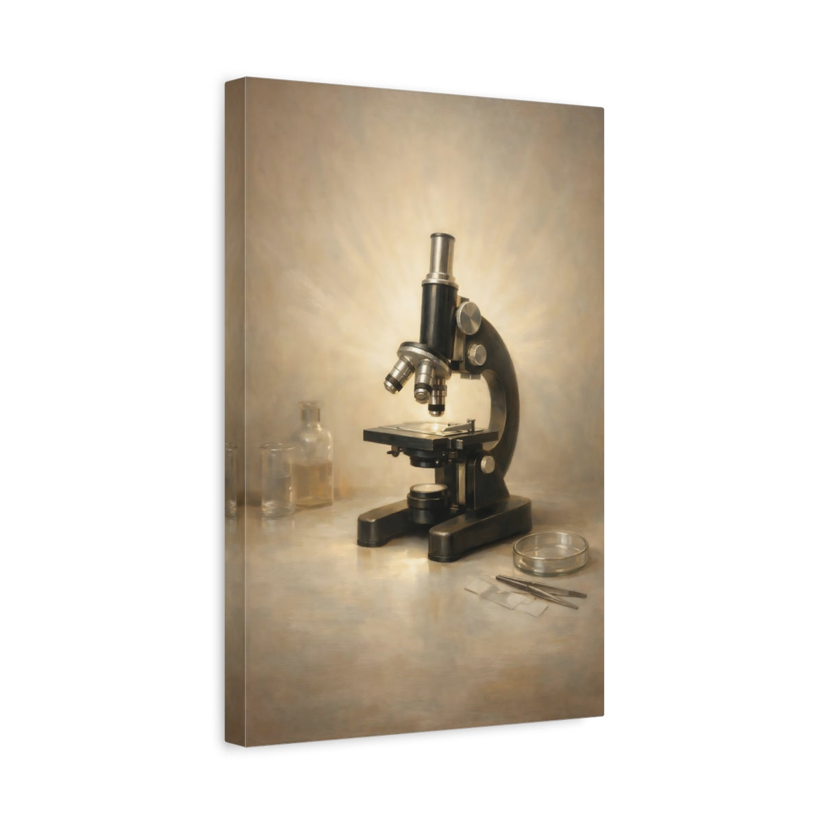 Side Mockup 4. Vintage Microscope Vintage Microscope shown as stretched canvas wall art