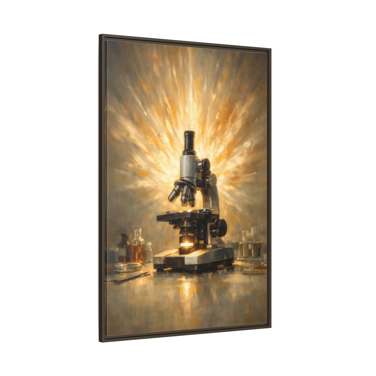 Vintage Microscope Gold And - Framed Canvas Wall Art Print - YesArtYes