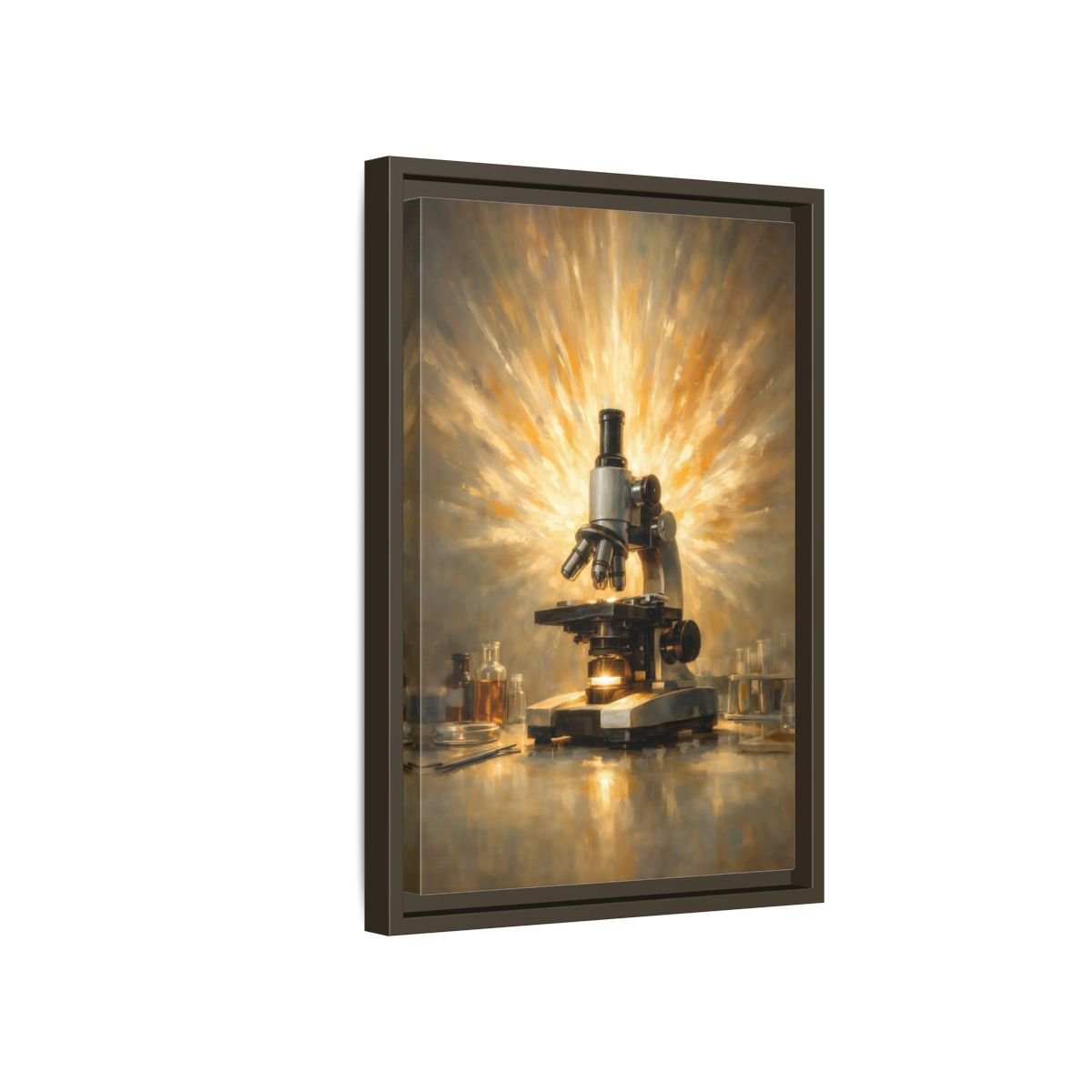 Vintage Microscope Gold And - Framed Canvas Wall Art Print - YesArtYes