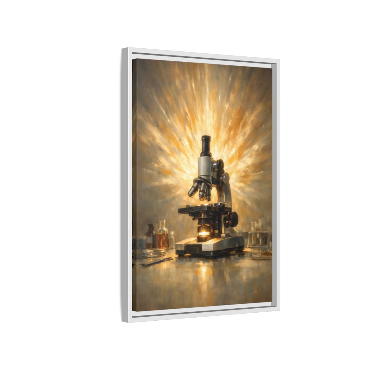 Vintage Microscope Gold And - Framed Canvas Wall Art Print - YesArtYes