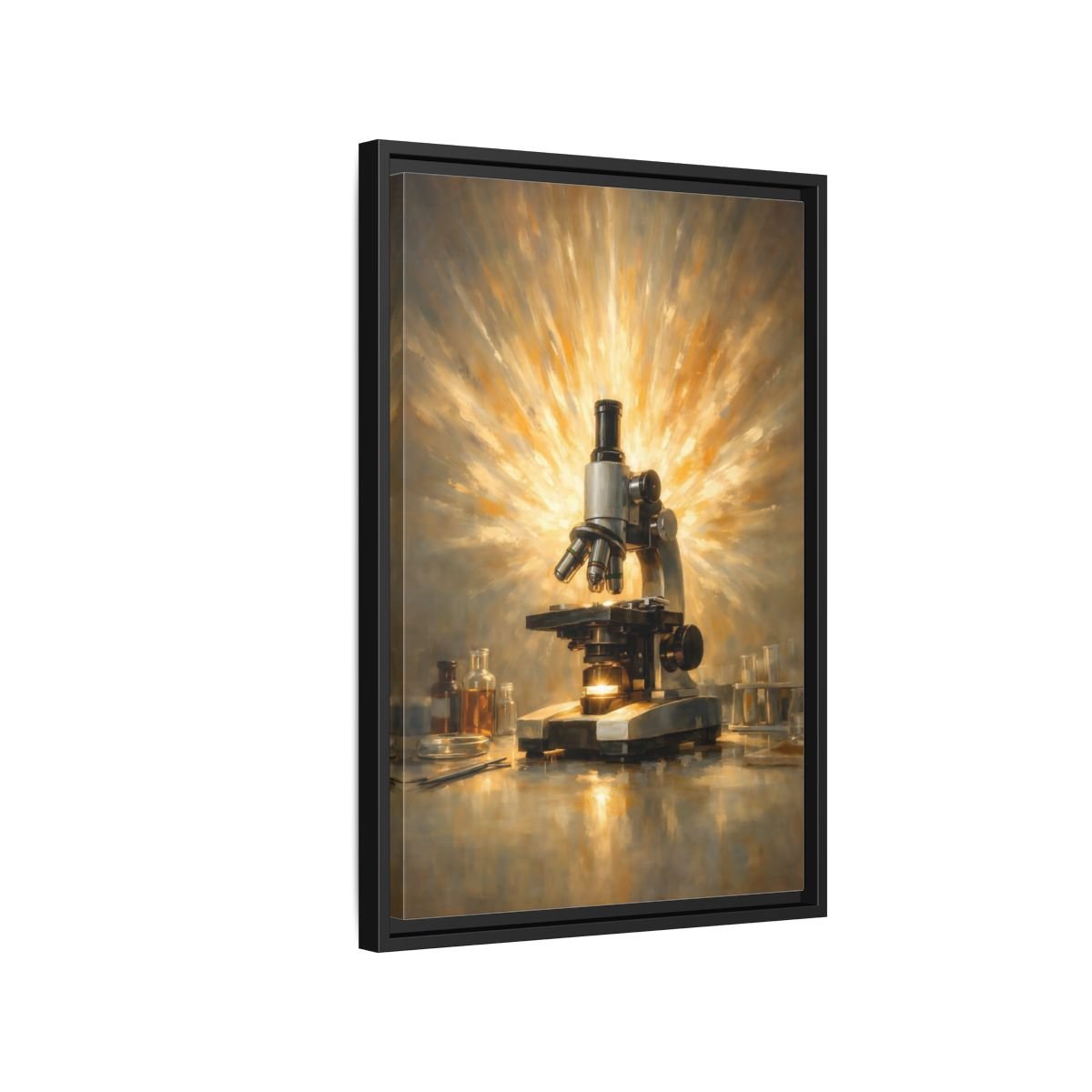 Vintage Microscope Gold And - Framed Canvas Wall Art Print - YesArtYes