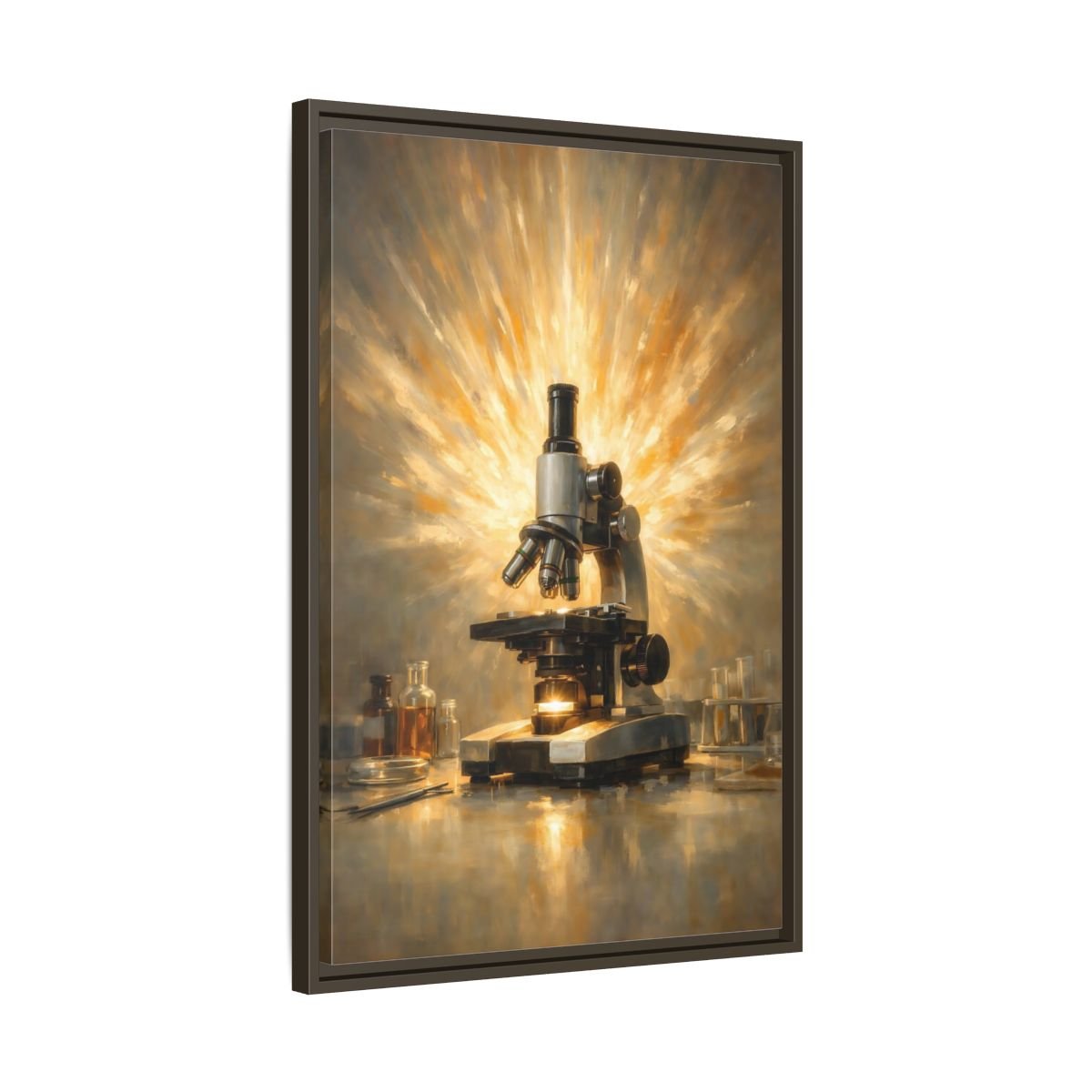 Vintage Microscope Gold And - Framed Canvas Wall Art Print - YesArtYes