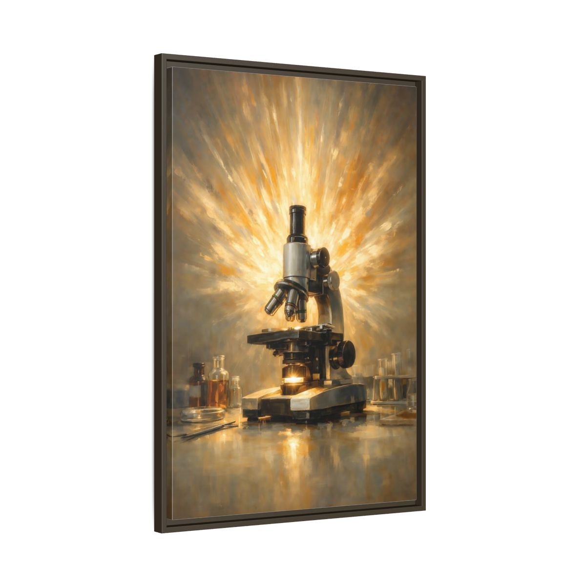 Vintage Microscope Gold And - Framed Canvas Wall Art Print - YesArtYes