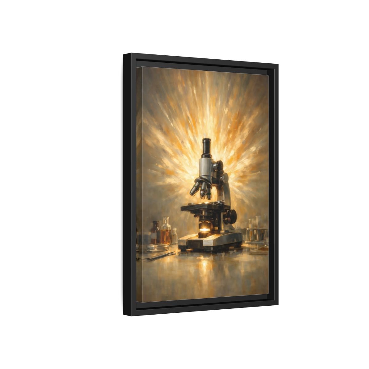 Vintage Microscope Gold And - Framed Canvas Wall Art Print - YesArtYes