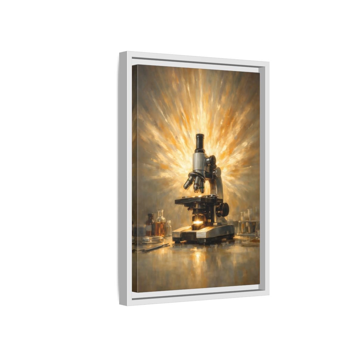 Vintage Microscope Gold And - Framed Canvas Wall Art Print - YesArtYes