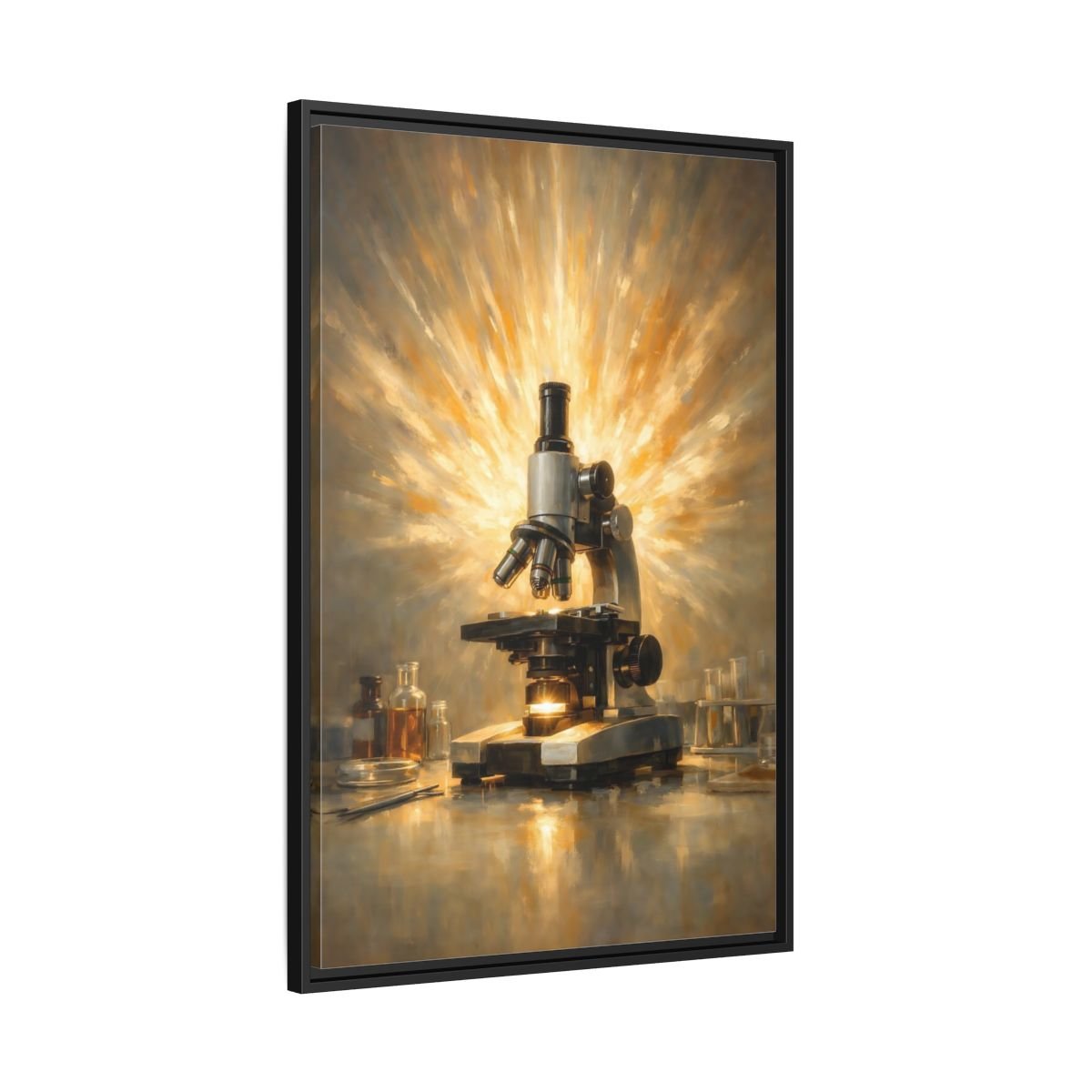 Vintage Microscope Gold And - Framed Canvas Wall Art Print - YesArtYes