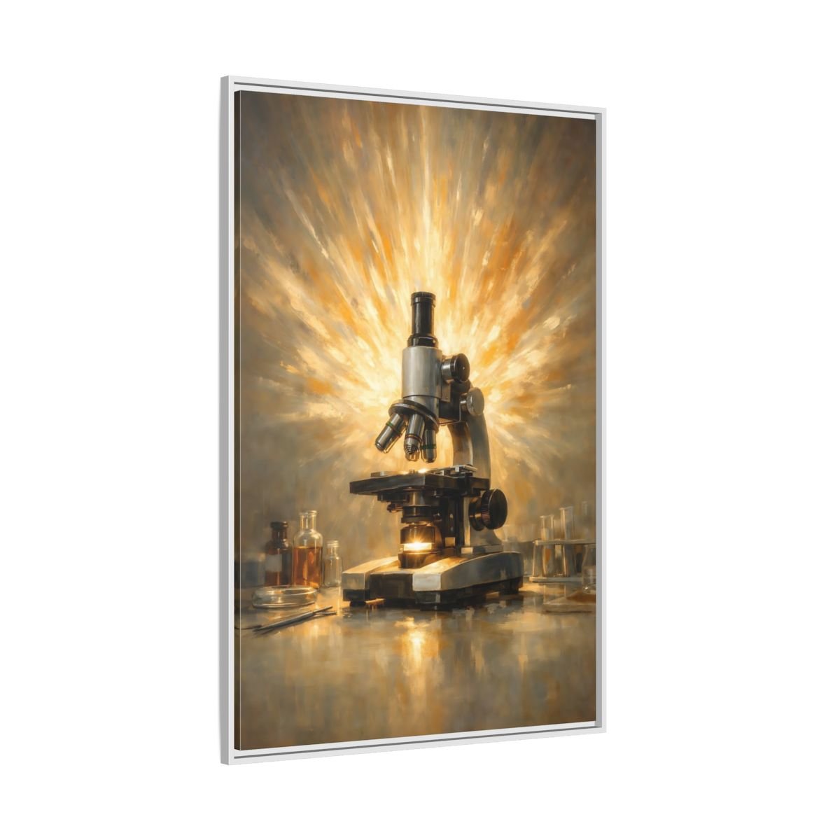 Vintage Microscope Gold And - Framed Canvas Wall Art Print - YesArtYes