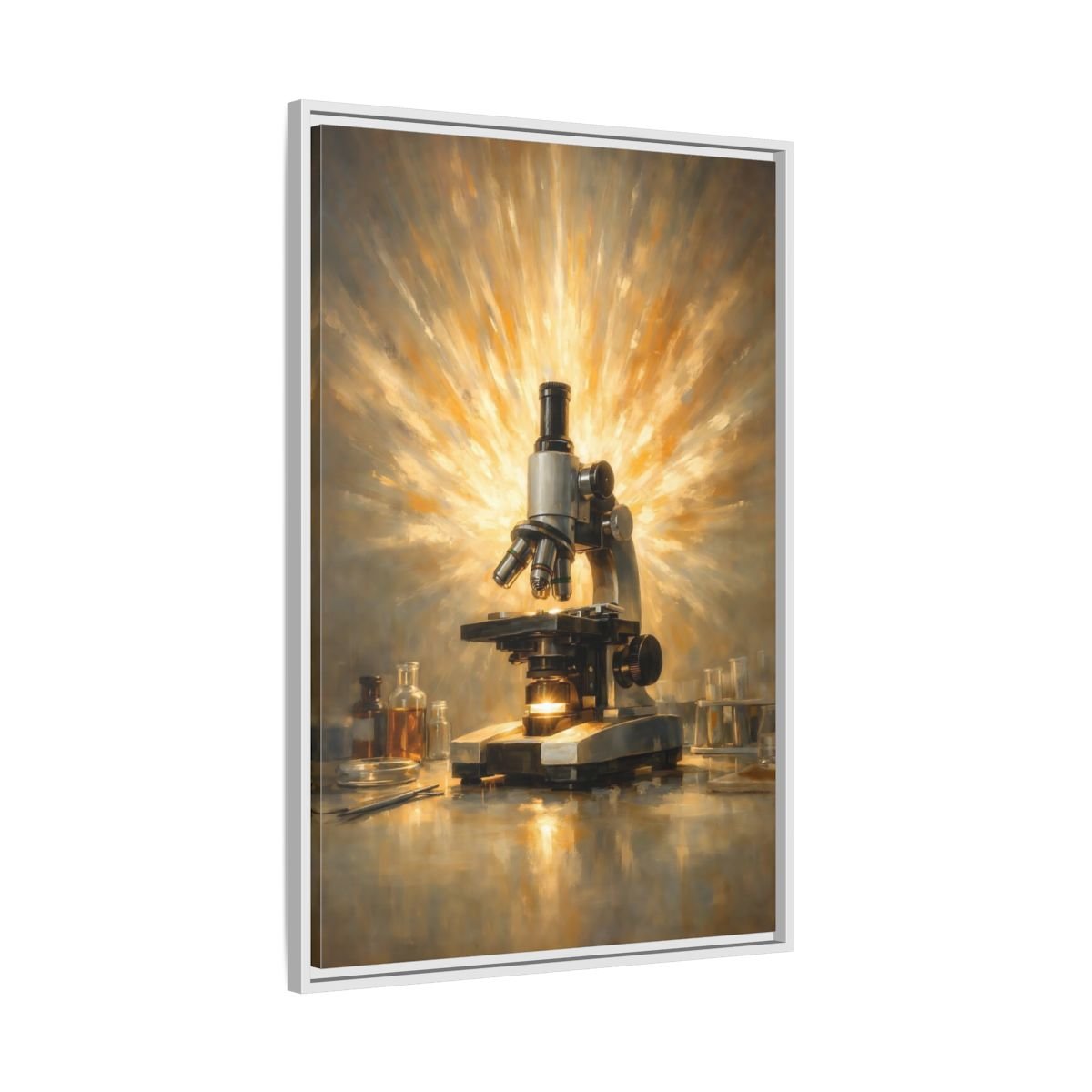 Vintage Microscope Gold And - Framed Canvas Wall Art Print - YesArtYes