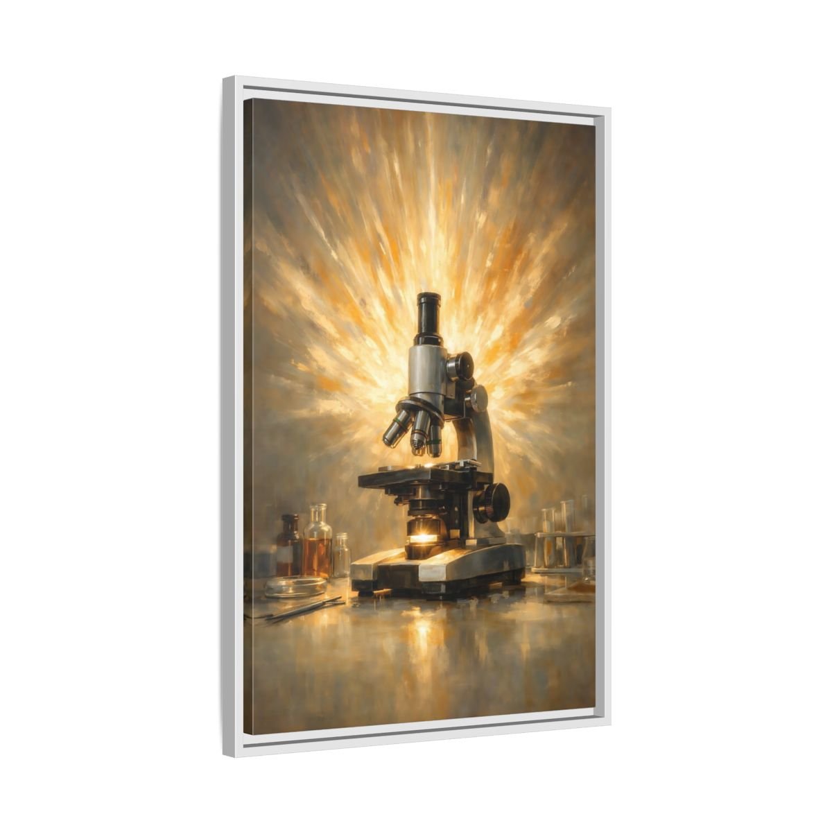 Vintage Microscope Gold And - Framed Canvas Wall Art Print - YesArtYes