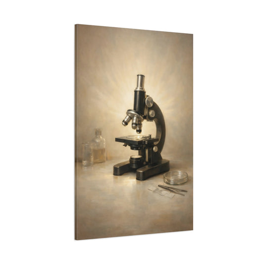 Main Mockup. Vintage Microscope Vintage Microscope shown as stretched canvas wall art