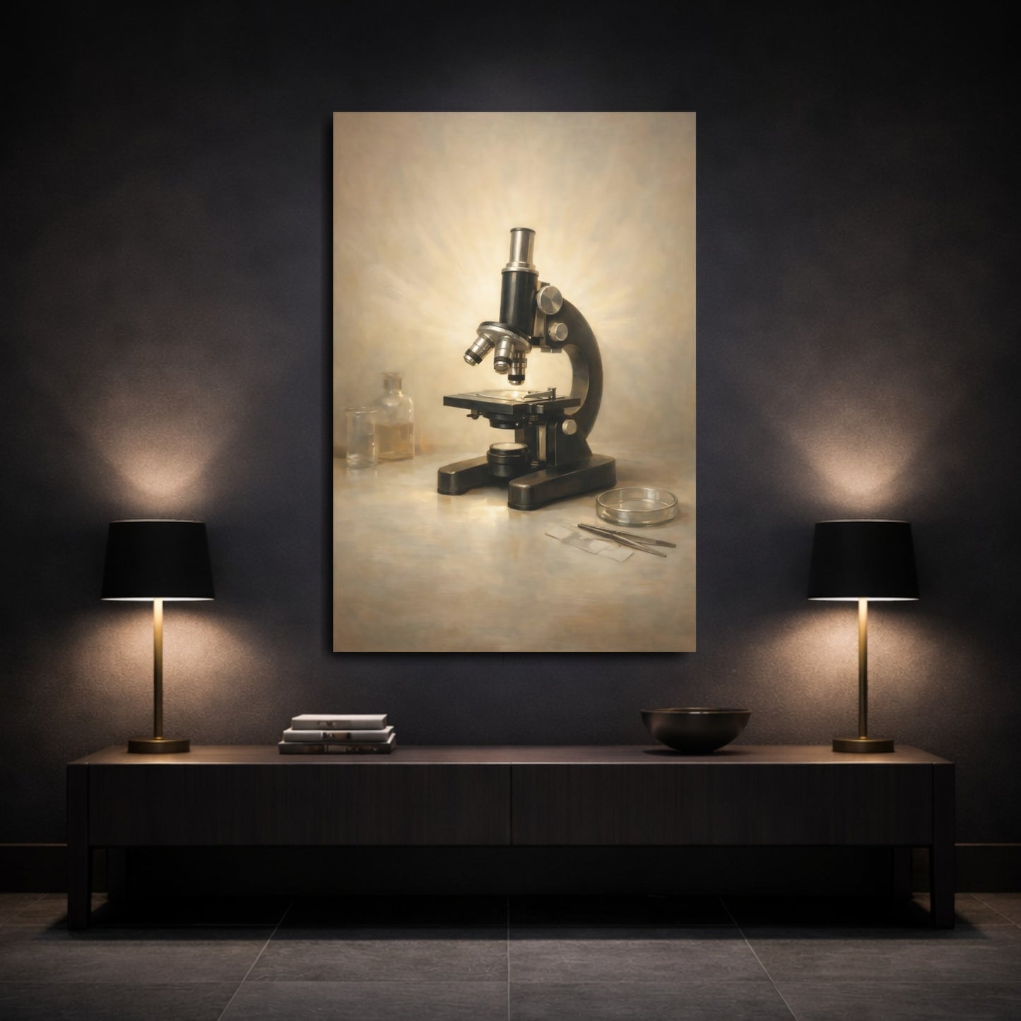 Mockup 2. Vintage Microscope Vintage Microscope shown as stretched canvas wall art