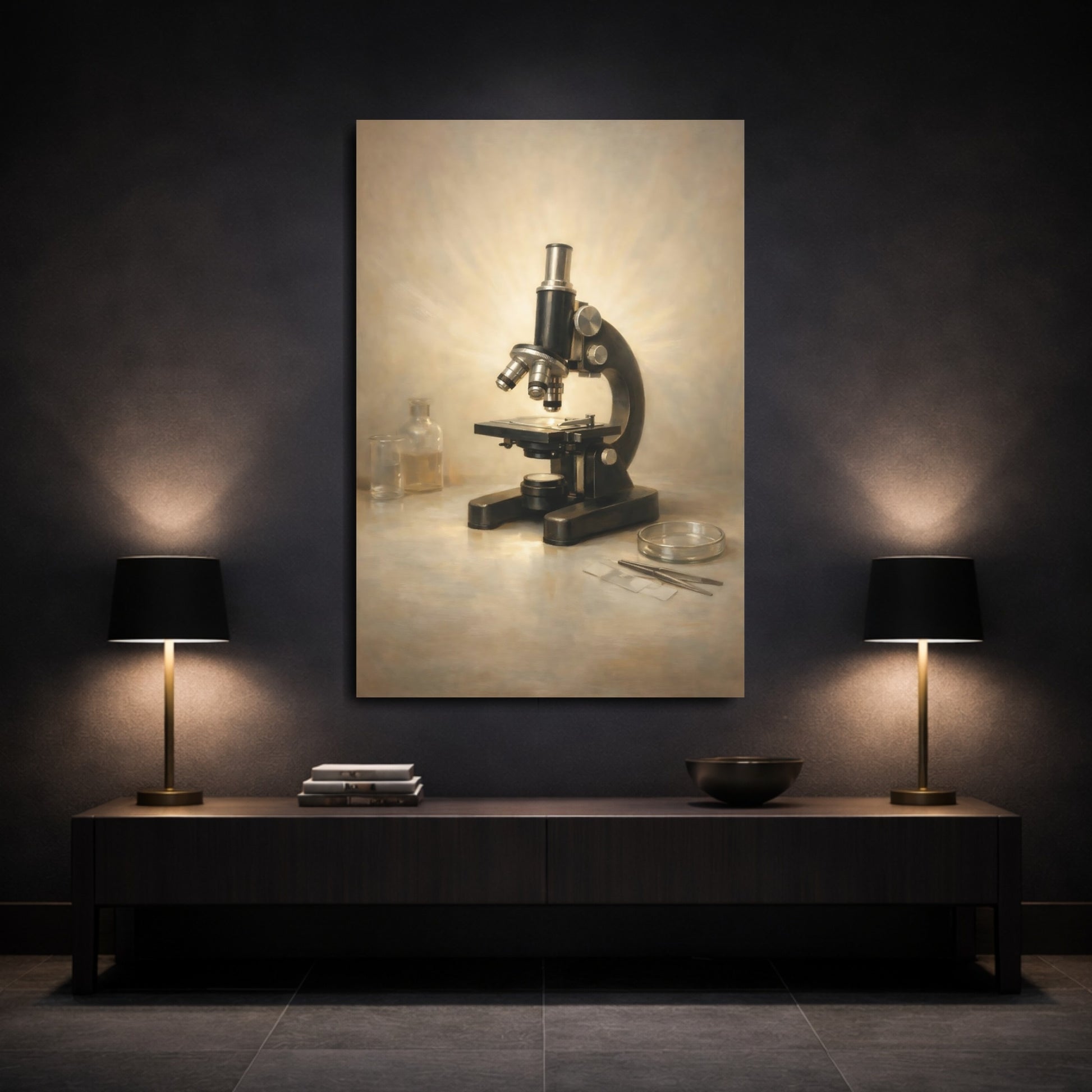 Mockup 2. Vintage Microscope Vintage Microscope shown as stretched canvas wall art