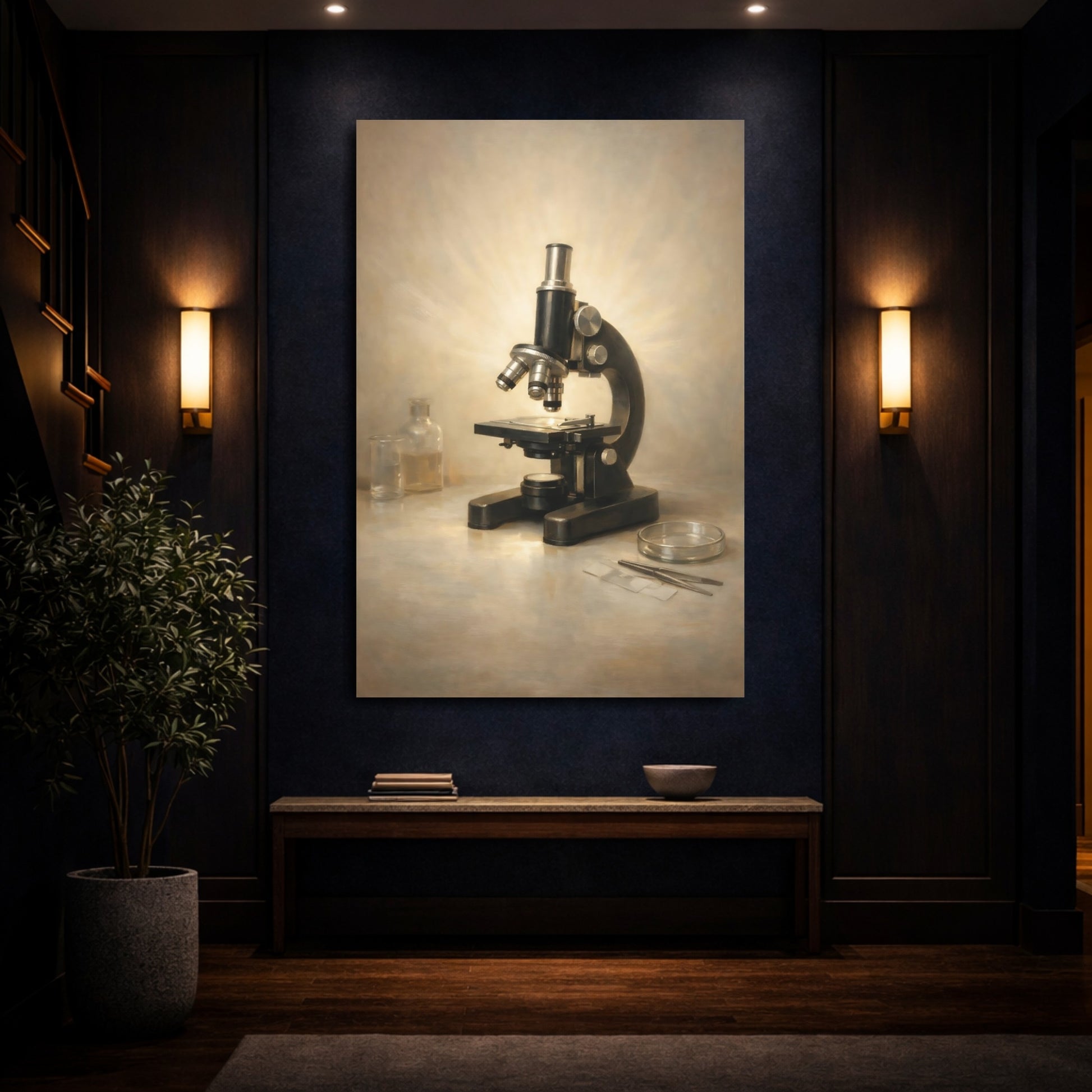 Mockup 3. Vintage Microscope Vintage Microscope shown as stretched canvas wall art